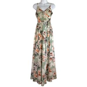 L'atiste by Amy Faux Wrap Floral Maxi Dress Sz S Cottage Bridesmaid Forest Fairy